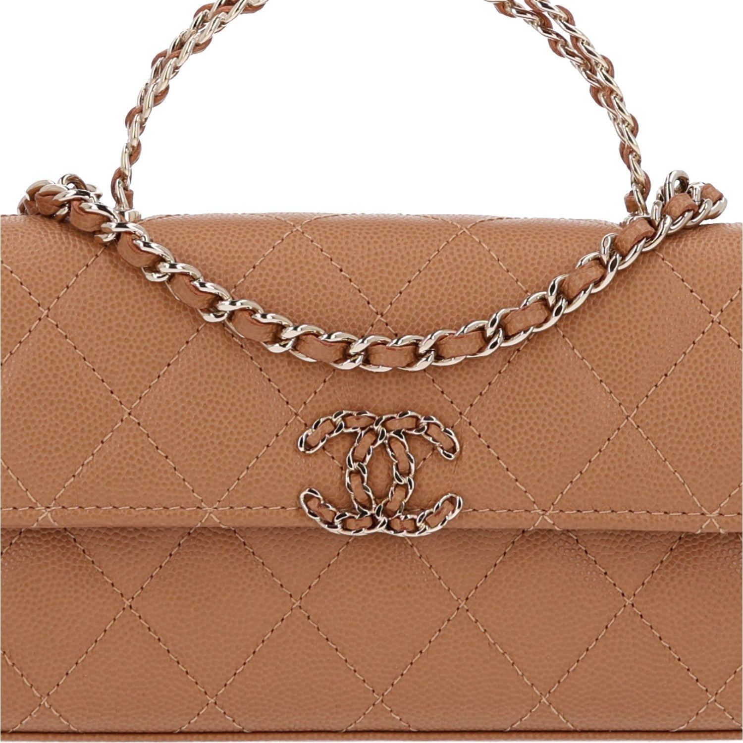 Chanel Caviar Quilted Chain Match Top Handle Phone Holder With Chain Beige 7 of 9