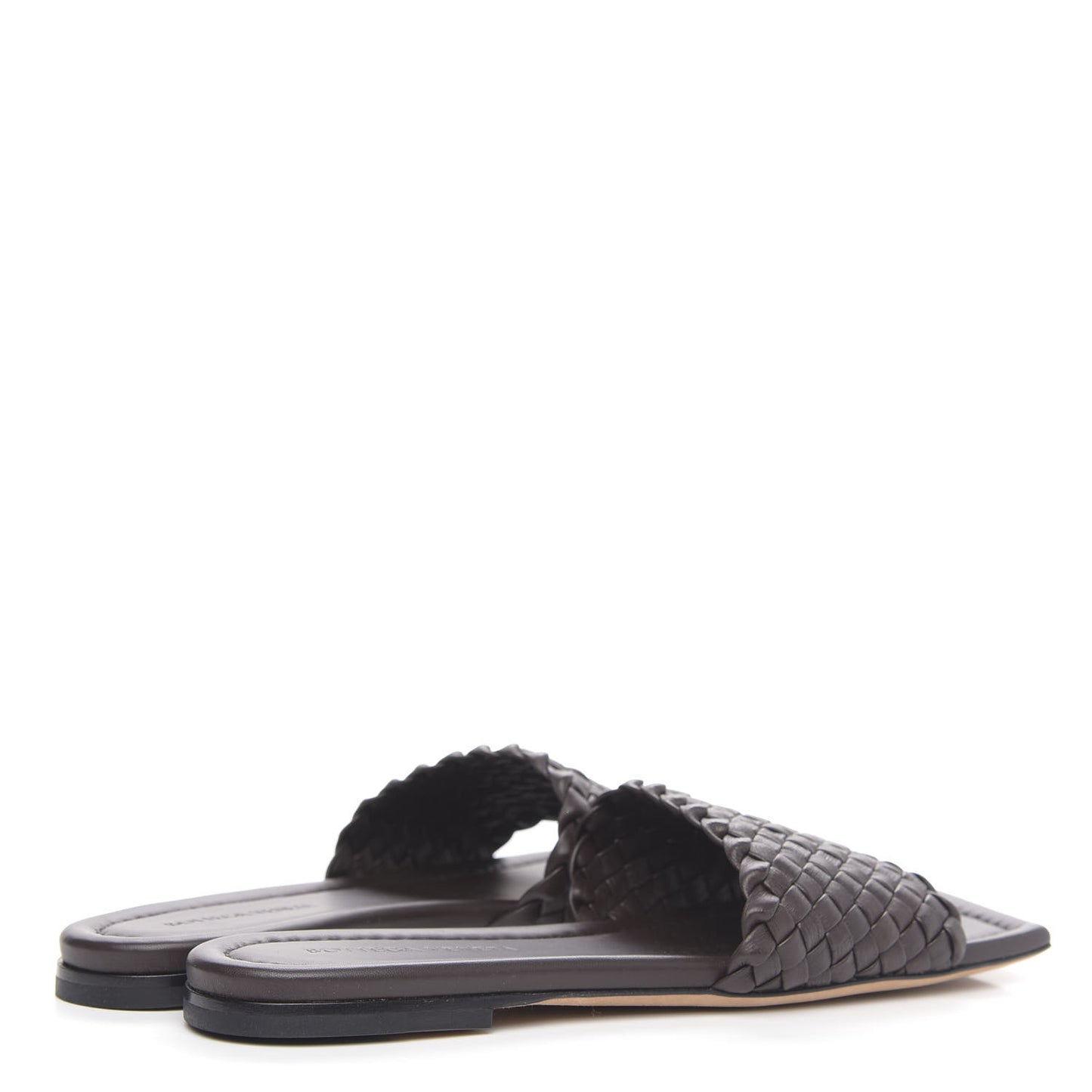 Nappa Intrecciato Squared Toe Flat Sandals 37 Espresso