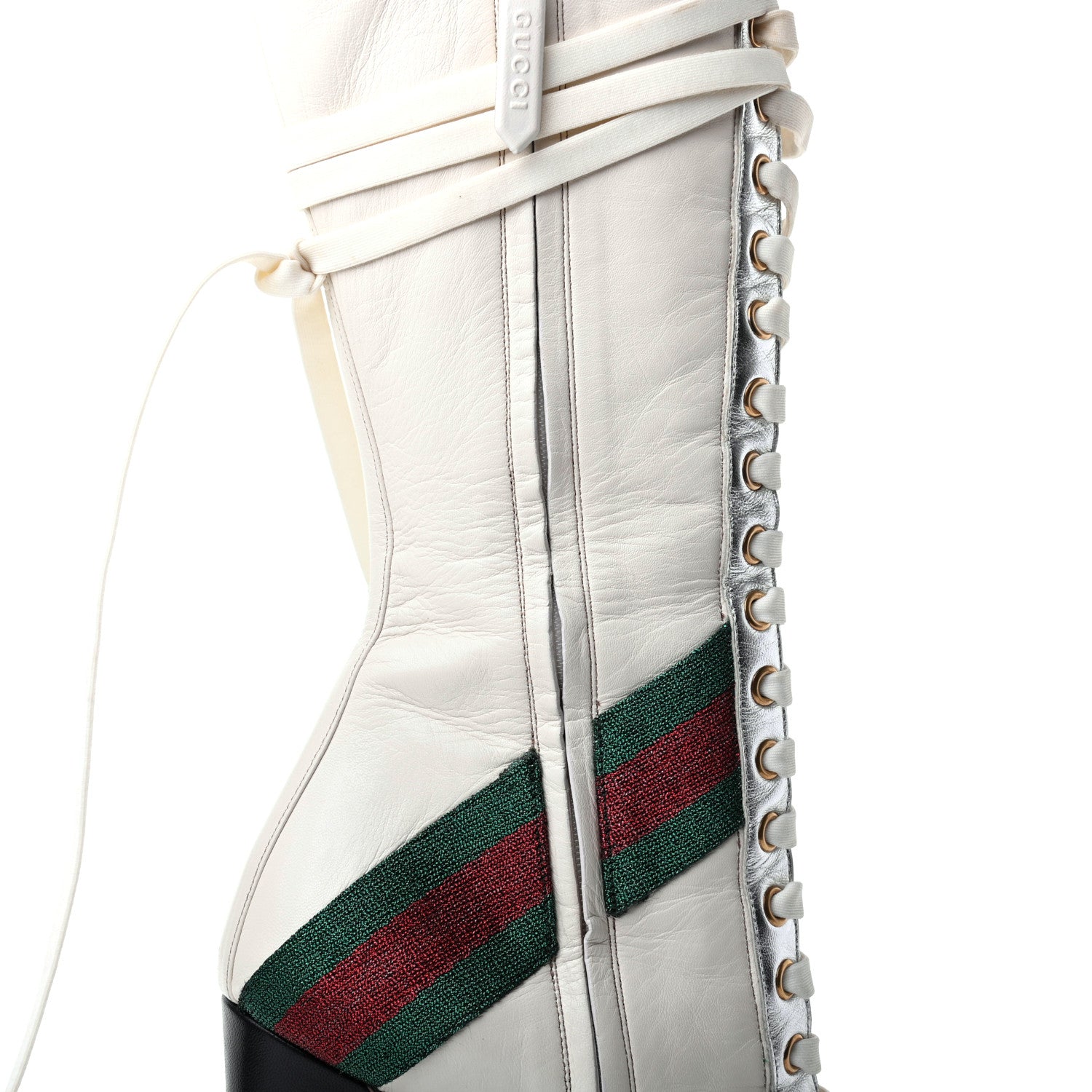 Gucci Malaga Kid Lace Up Boots 40.5 White Bright Evergreen 8 of 10