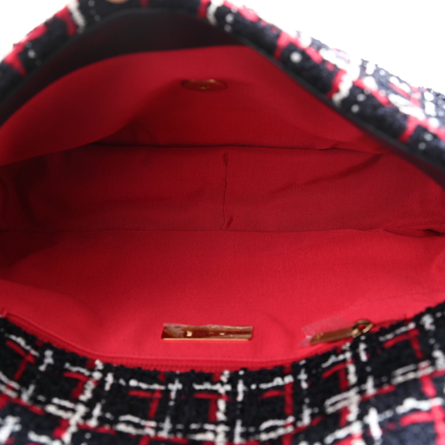 Chanel Tweed Quilted Large Chanel 19 Flap Navy Blue White Red 5 of 11