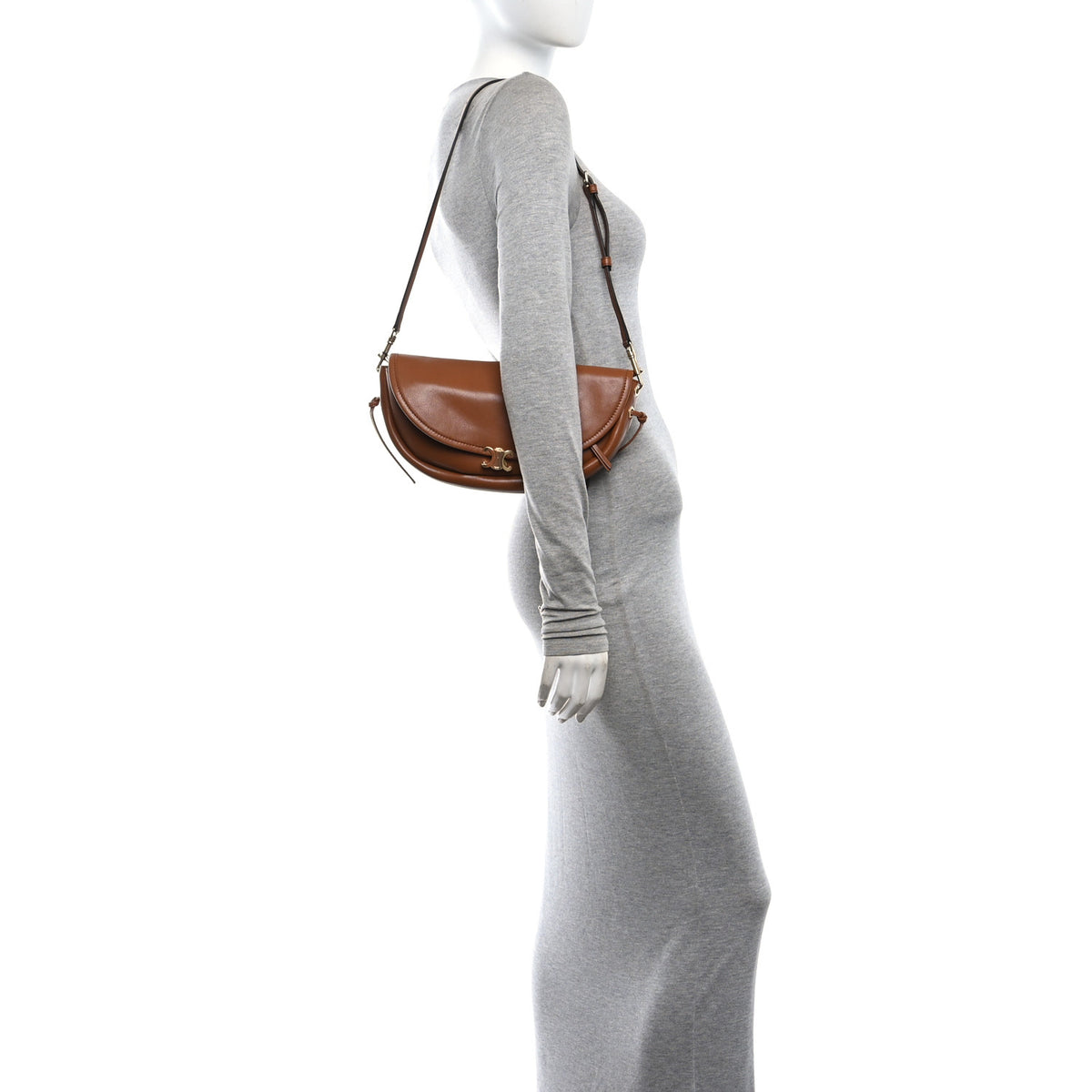 Shiny Lambskin Soft Triomphe Little Half Moon Bag Soft Tan