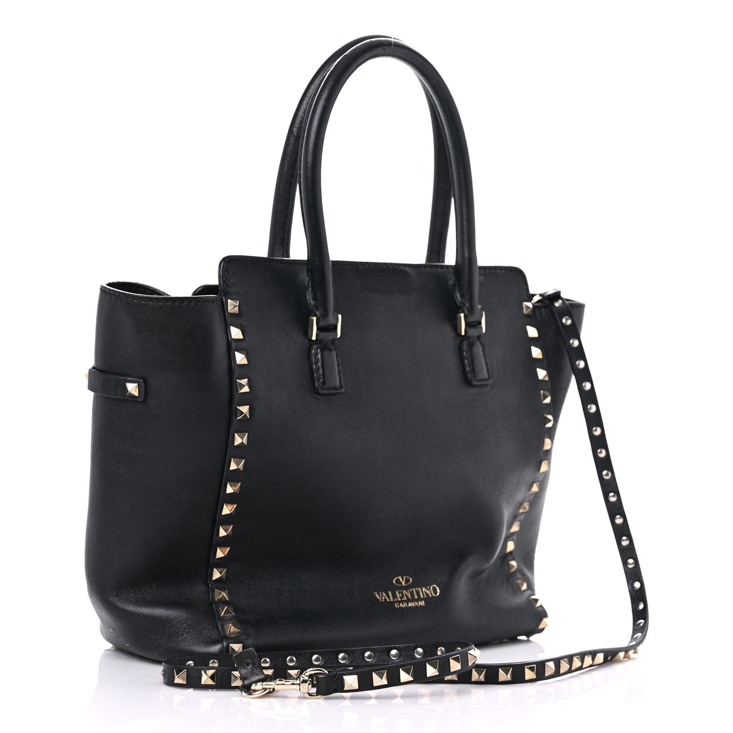 Vitello Rockstud Double Handle Tote Black