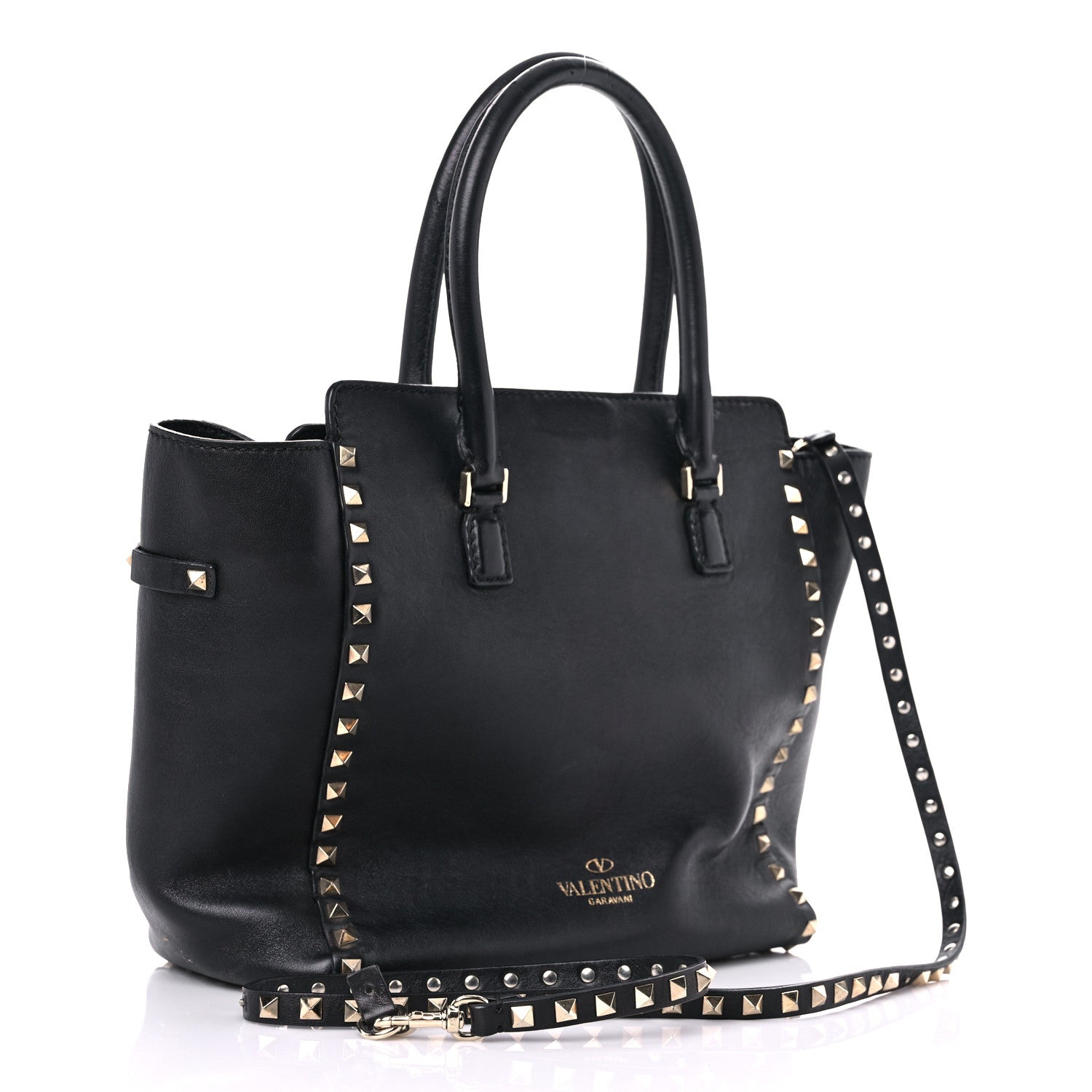 Valentino Garavani Vitello Rockstud Double Handle Tote Black 3 of 28