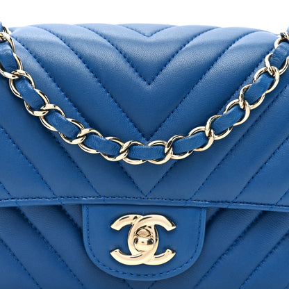 Chanel Lambskin Chevron Quilted Mini Rectangular Flap Blue 8 of 10