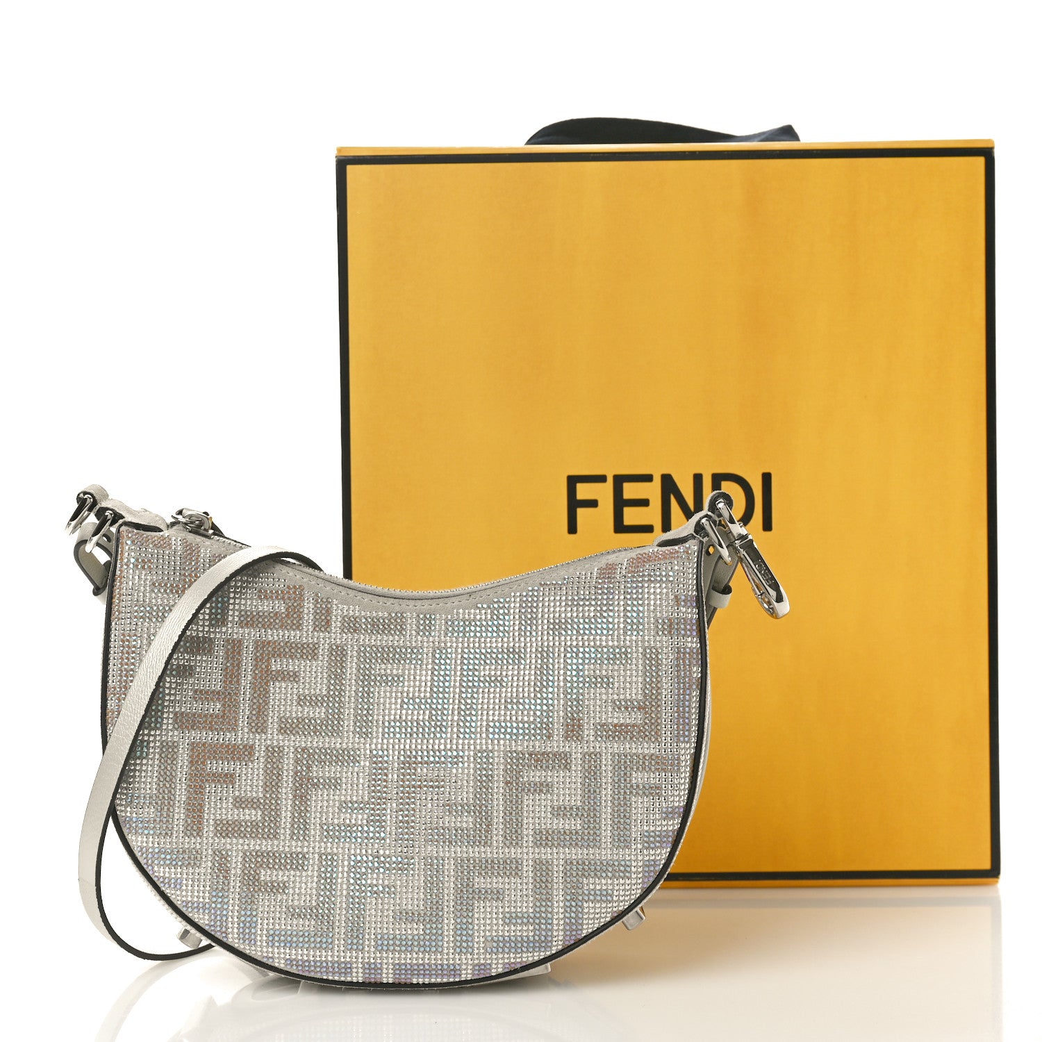 Fendi Iridescent Crystal Vitello Laminato Suede FF Mini Fendigraphy Hobo Bag Capuccino 11 of 12