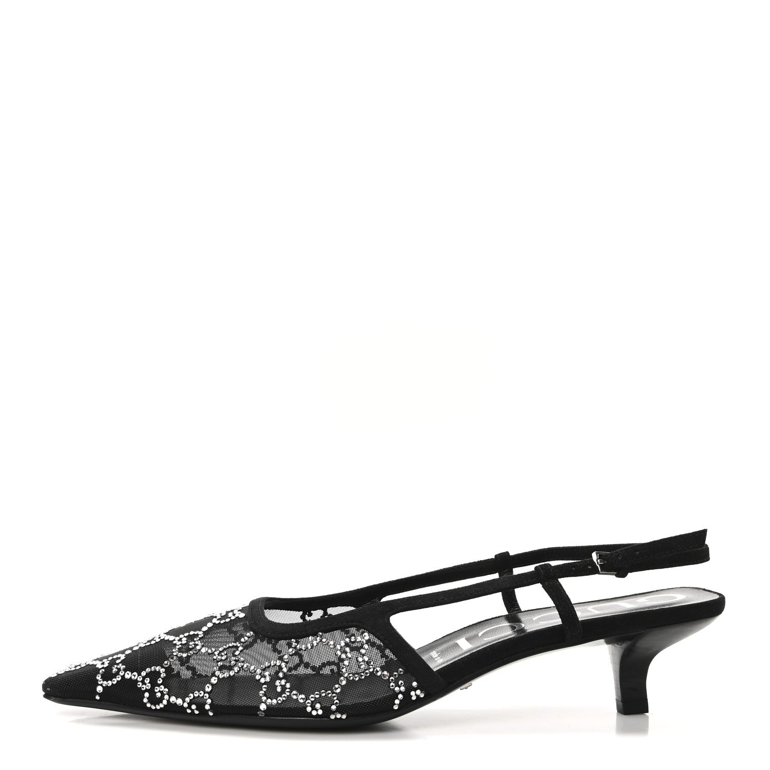 Gucci Tela Retino Kid Scamosciato Crystal GG Monogram Square G 35mm Slingback Pumps 40 Black 1 of 18