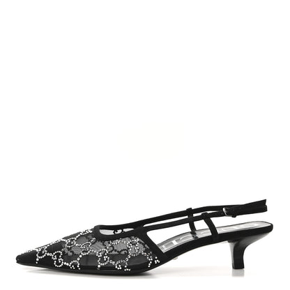 Gucci Tela Retino Kid Scamosciato Crystal GG Monogram Square G 35mm Slingback Pumps 40 Black 1 of 18