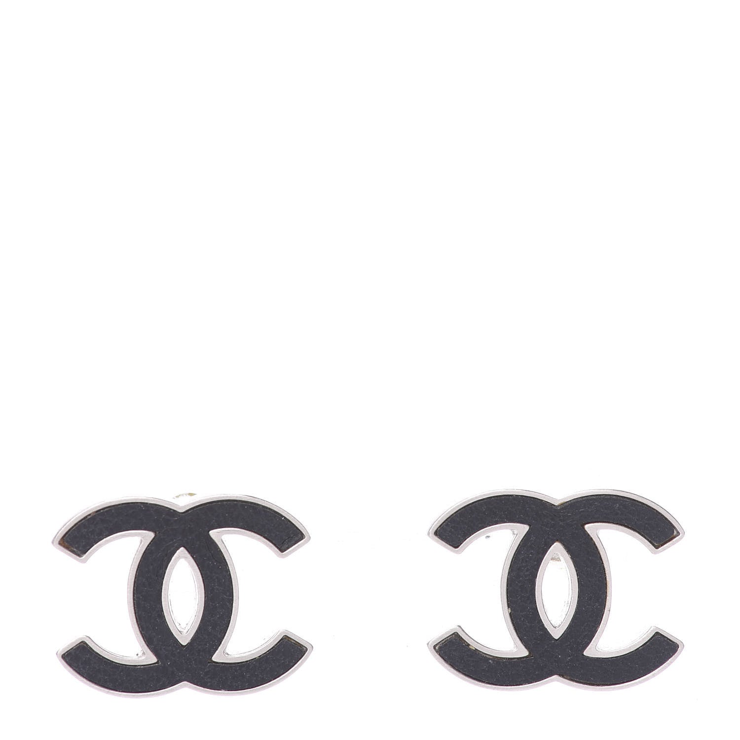 Chanel Lambskin CC Earrings Black Silver 1 of 7