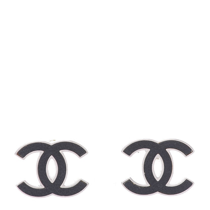 Chanel Lambskin CC Earrings Black Silver 1 of 7