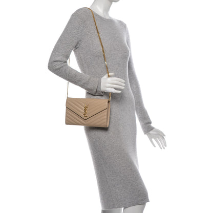 Saint Laurent Grain De Poudre Matelasse Chevron Monogram Chain Wallet Nude Powder 2 of 6
