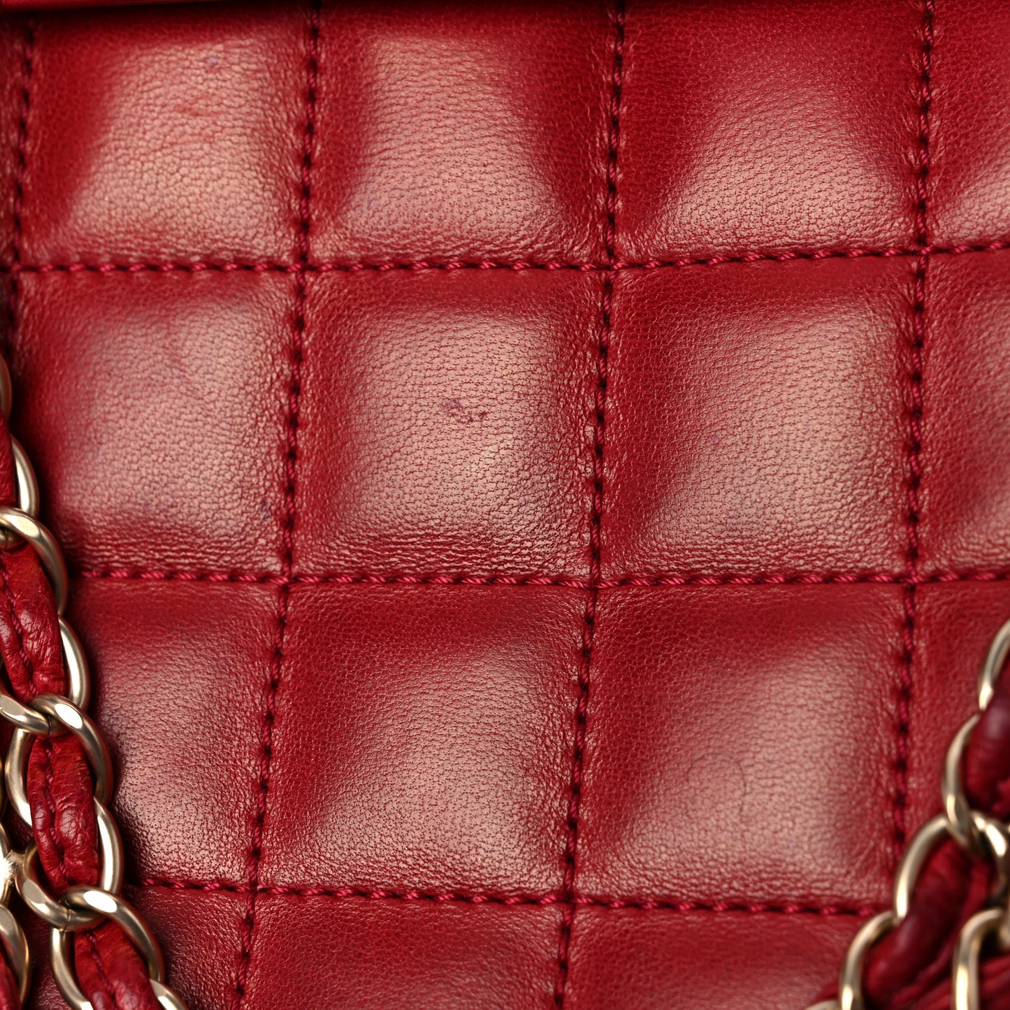Lambskin Chocolate Bar Mademoiselle Flap Shoulder Bag Red