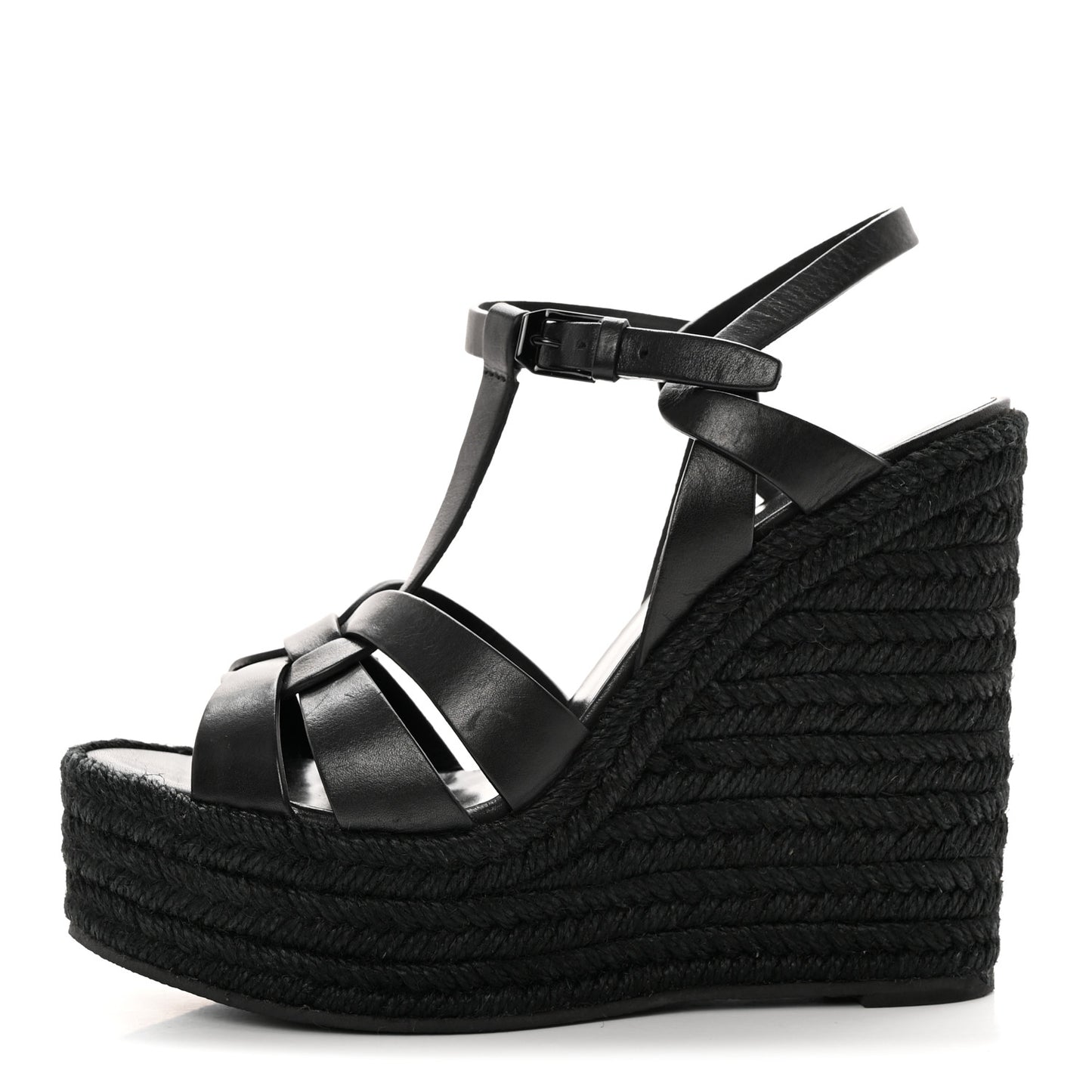 Calfskin Tribute 95 Platform Espadrille Wedge Sandals 37 Black