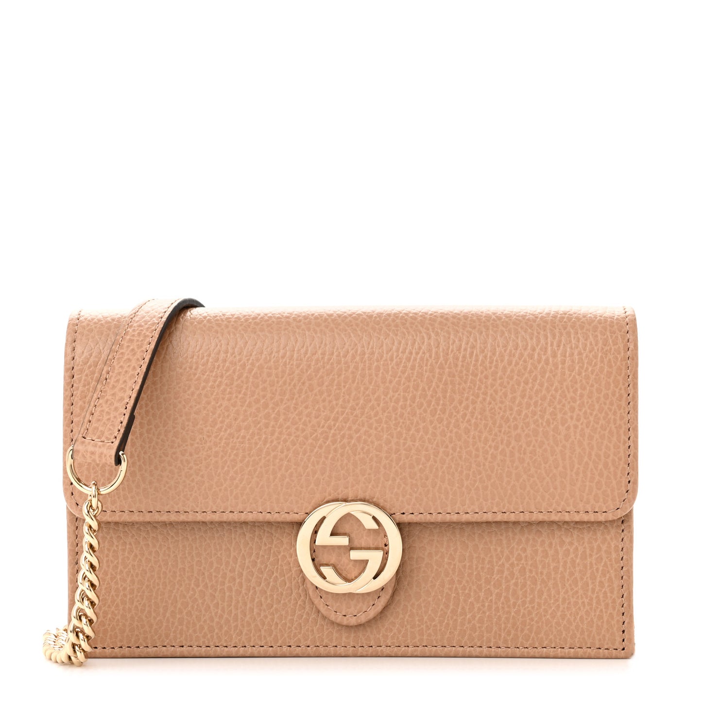 Dollar Calfskin Interlocking G Chain Wallet Camelia