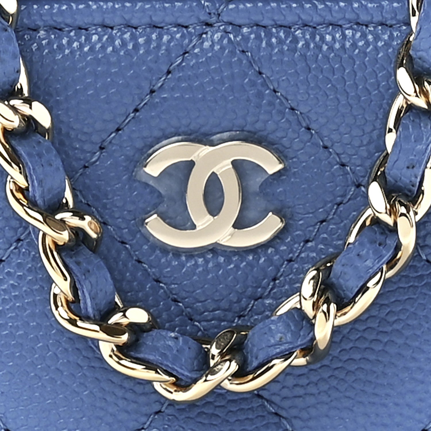 Chanel Caviar Quilted Mini Vanity Case With Chain Blue 8 of 12