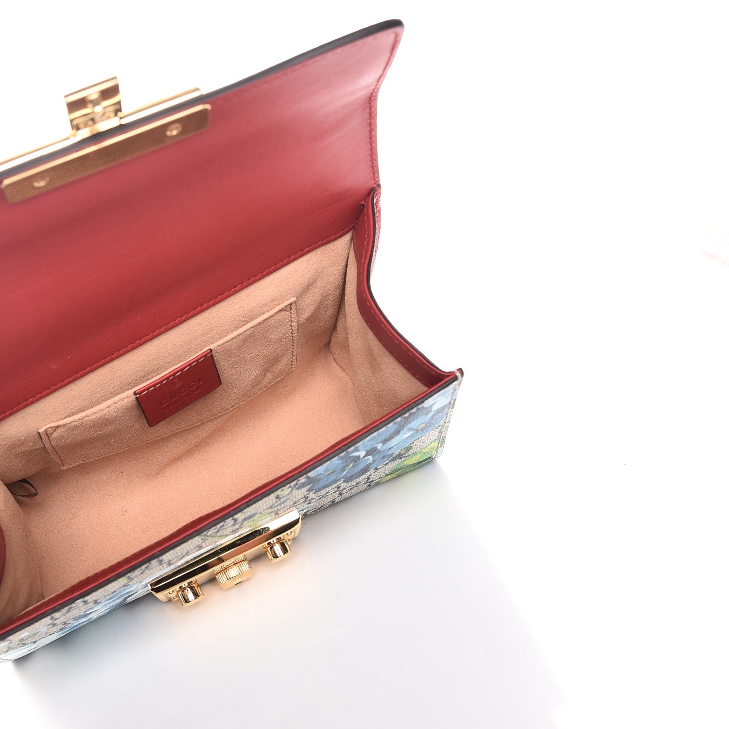Gucci GG Supreme Monogram Blooms Small Padlock Shoulder Bag Beige Blue Navy Hibiscus Red 6 of 9