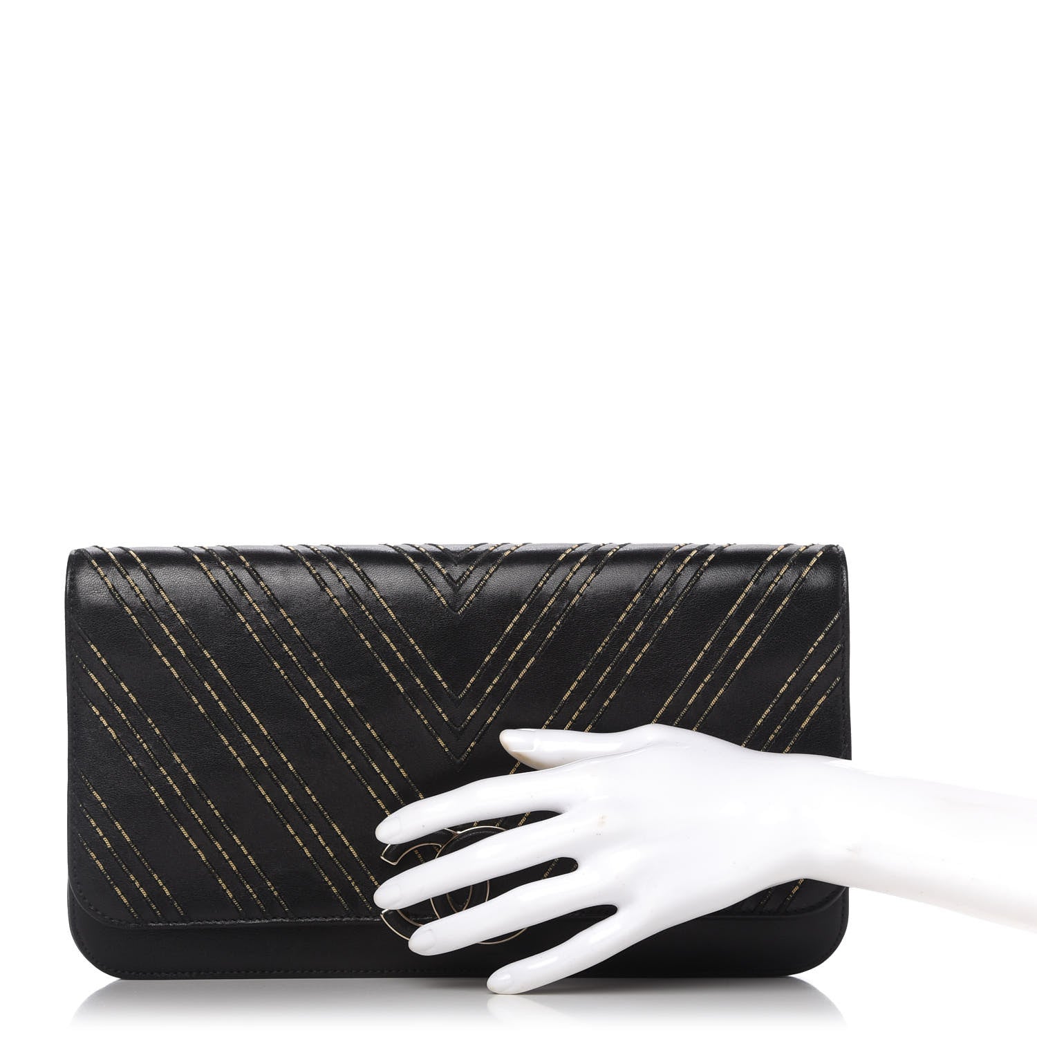 Chanel Lambskin Chain Chevron CC Clutch Black 2 of 10