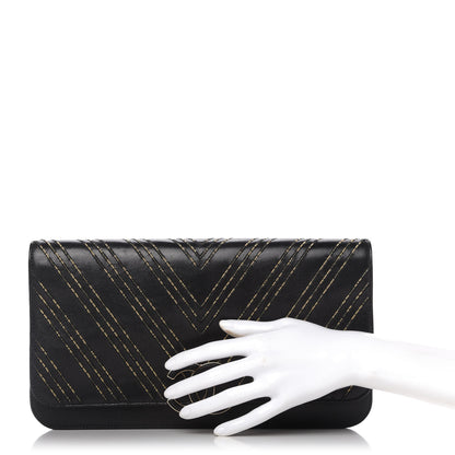 Chanel Lambskin Chain Chevron CC Clutch Black 2 of 10