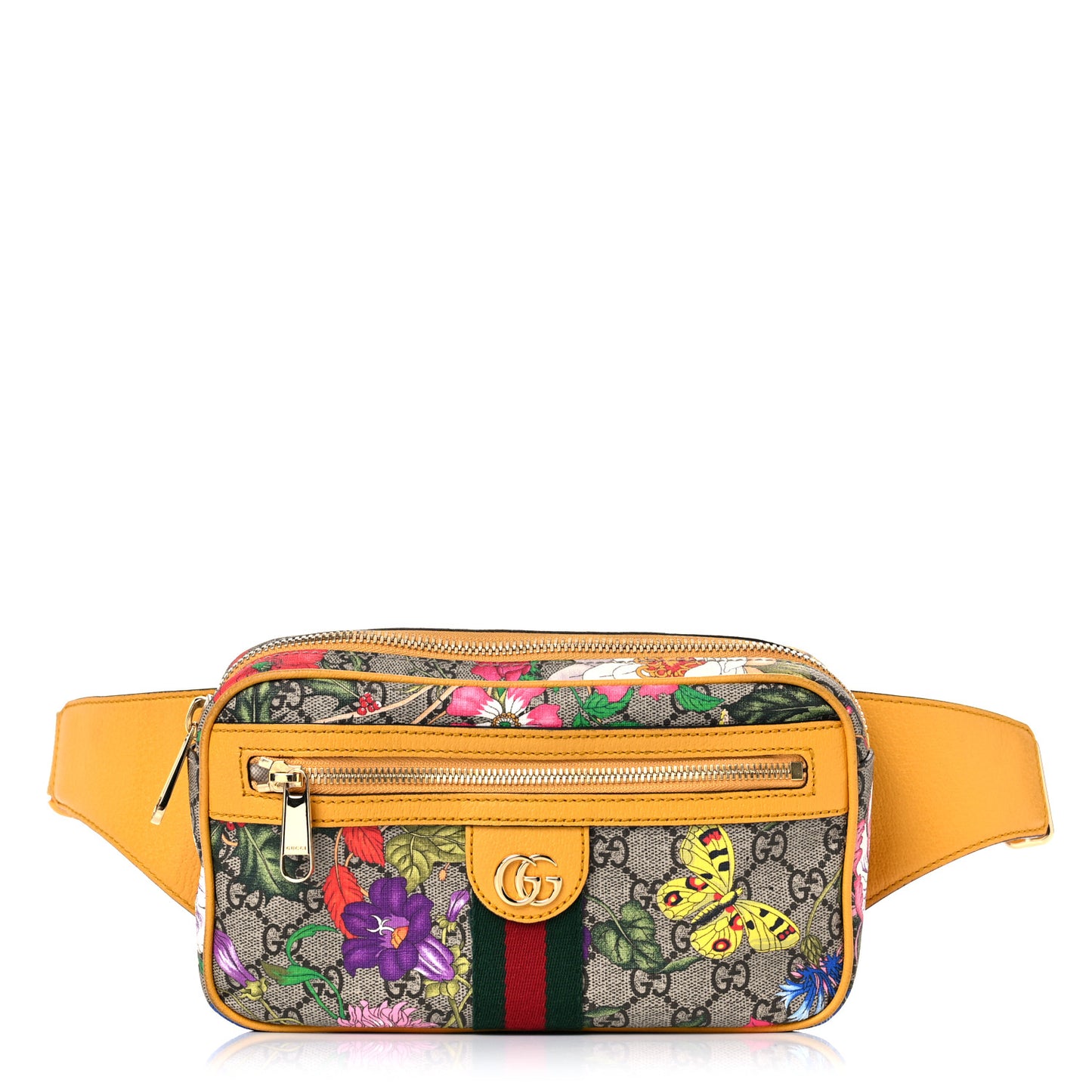 GG Supreme Monogram Flora Medium Ophidia Belt Bag Beige Multicolor Crop