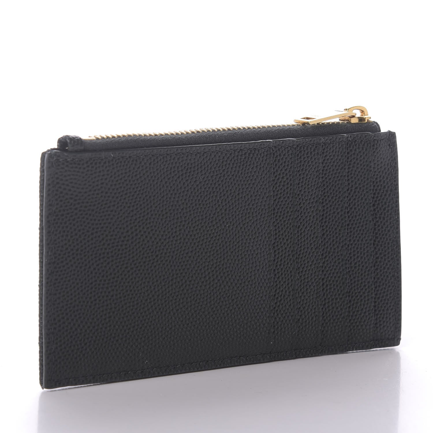 Saint Laurent Grain De Poudre Matelasse Chevron Monogram Fragments Zippered Card Case Dark Mint 3 of 8