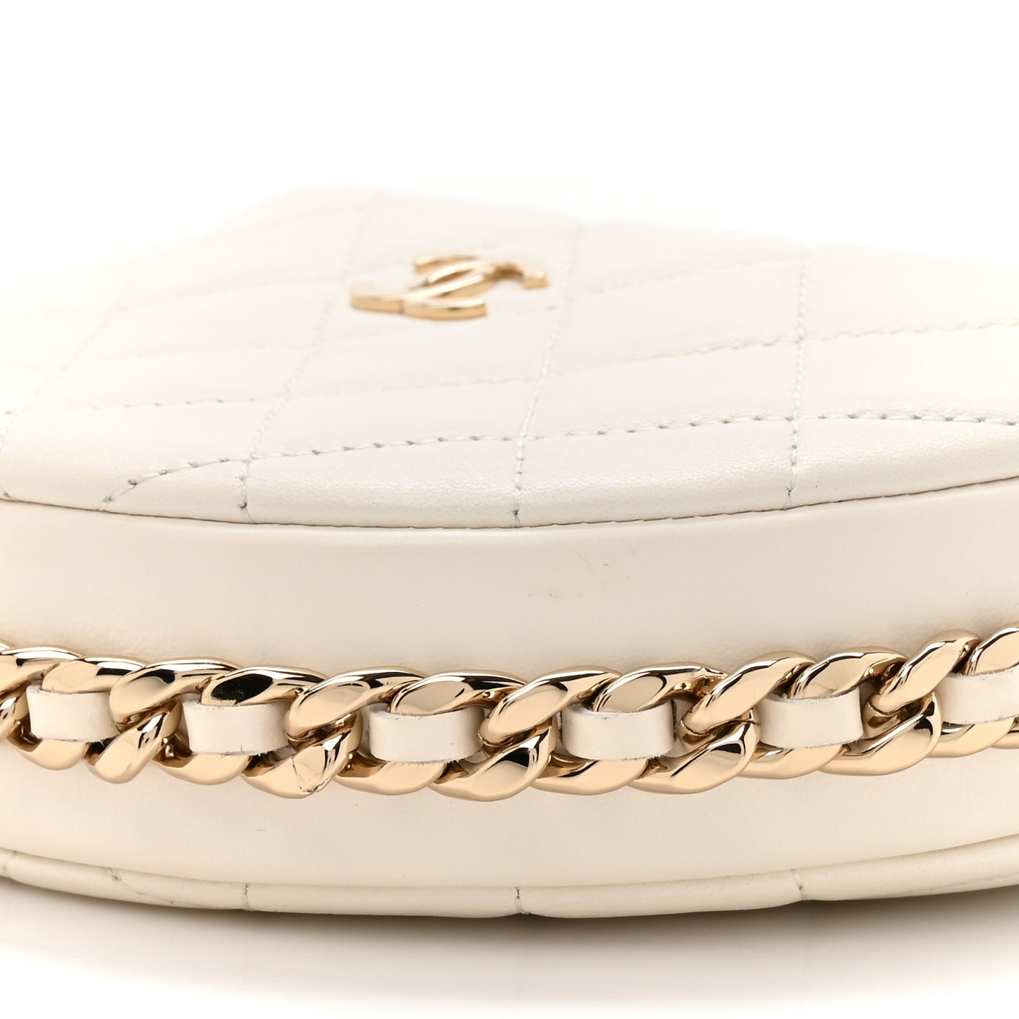 Lambskin Quilted Chain Around Pouch Hobo White