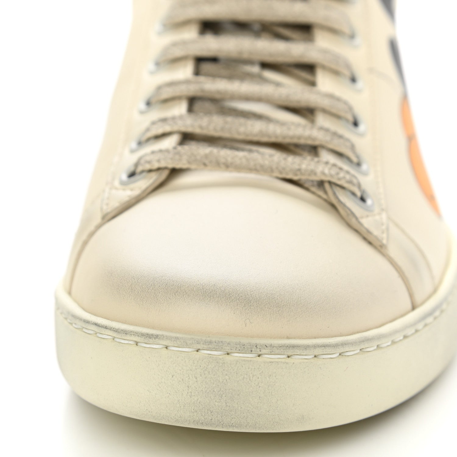 Gucci X DISNEY Miro Soft Calfskin Mickey Mouse Print Womens Ace Sneakers 38.5 Ivory Deep Orange 10 of 13