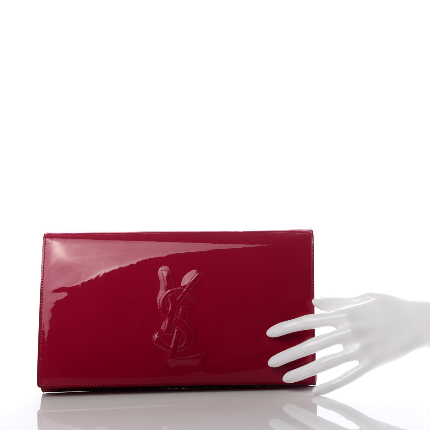 Saint Laurent Patent Monogram Large Belle De Jour Clutch Fuchsia 2 of 6