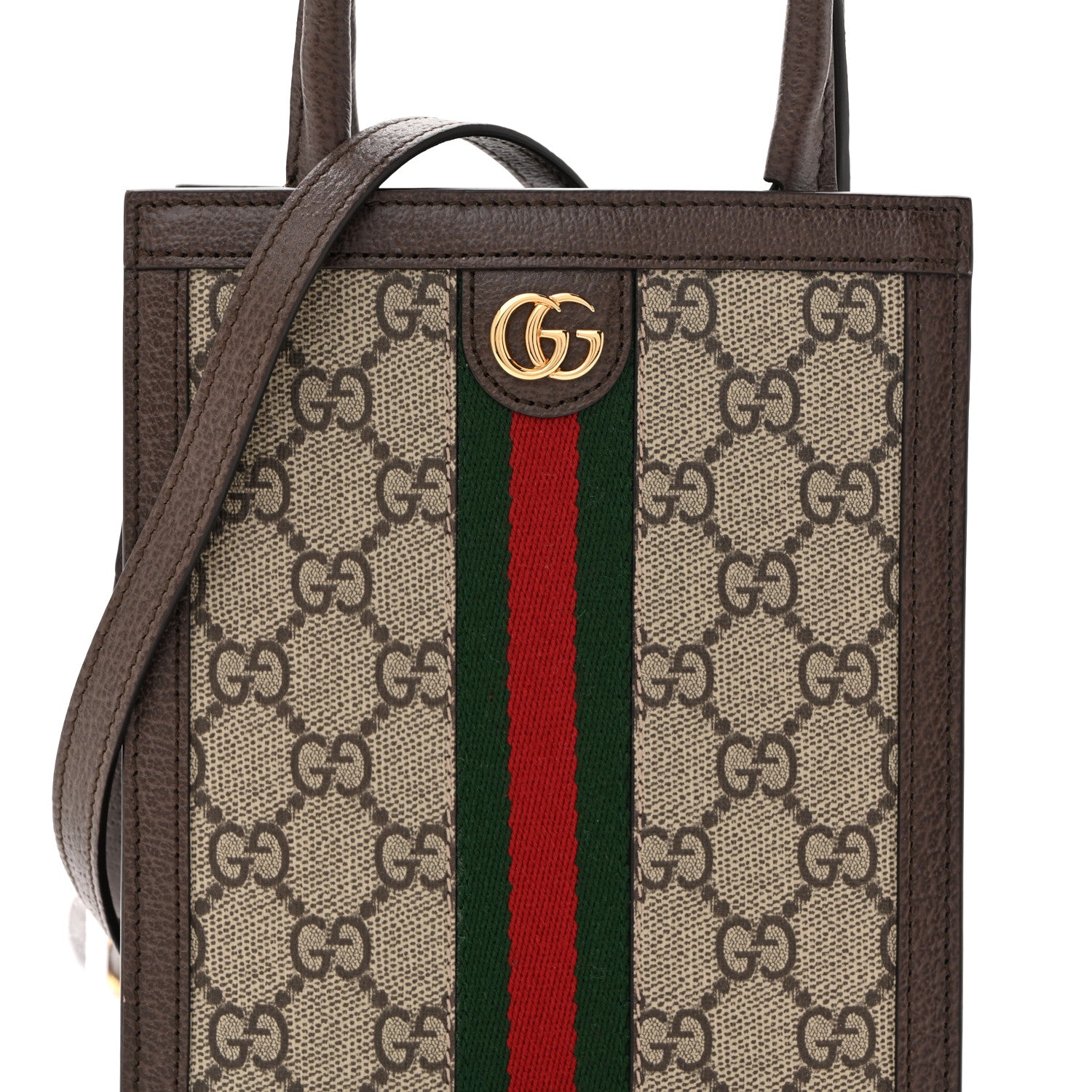 Gucci GG Supreme Monogram Textured Dollar Calfskin Web Super Mini Ophidia Mini Tote Bag Beige Ebony New Acero 8 of 10