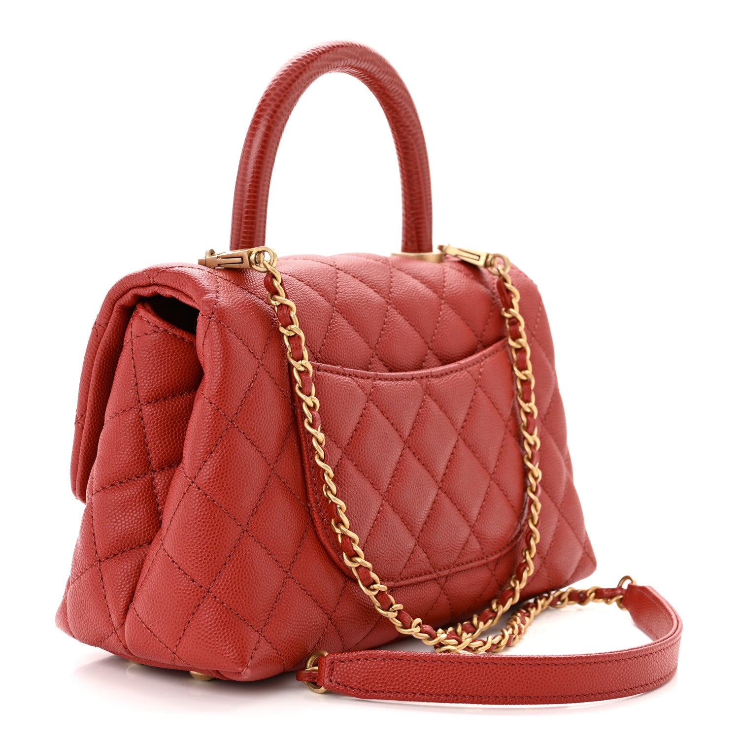 Chanel Caviar Lizard Embossed Quilted Mini Coco Handle Flap Red 3 of 12