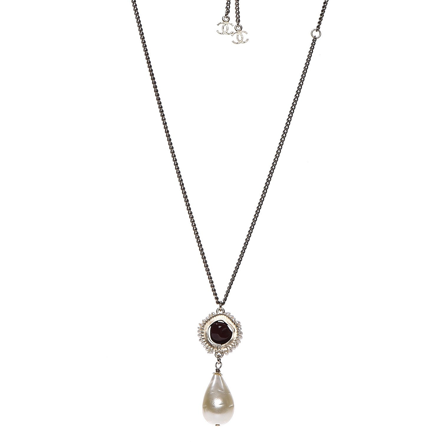 Chanel Pearl Resin CC Necklace Burgundy Gold 1 of 6