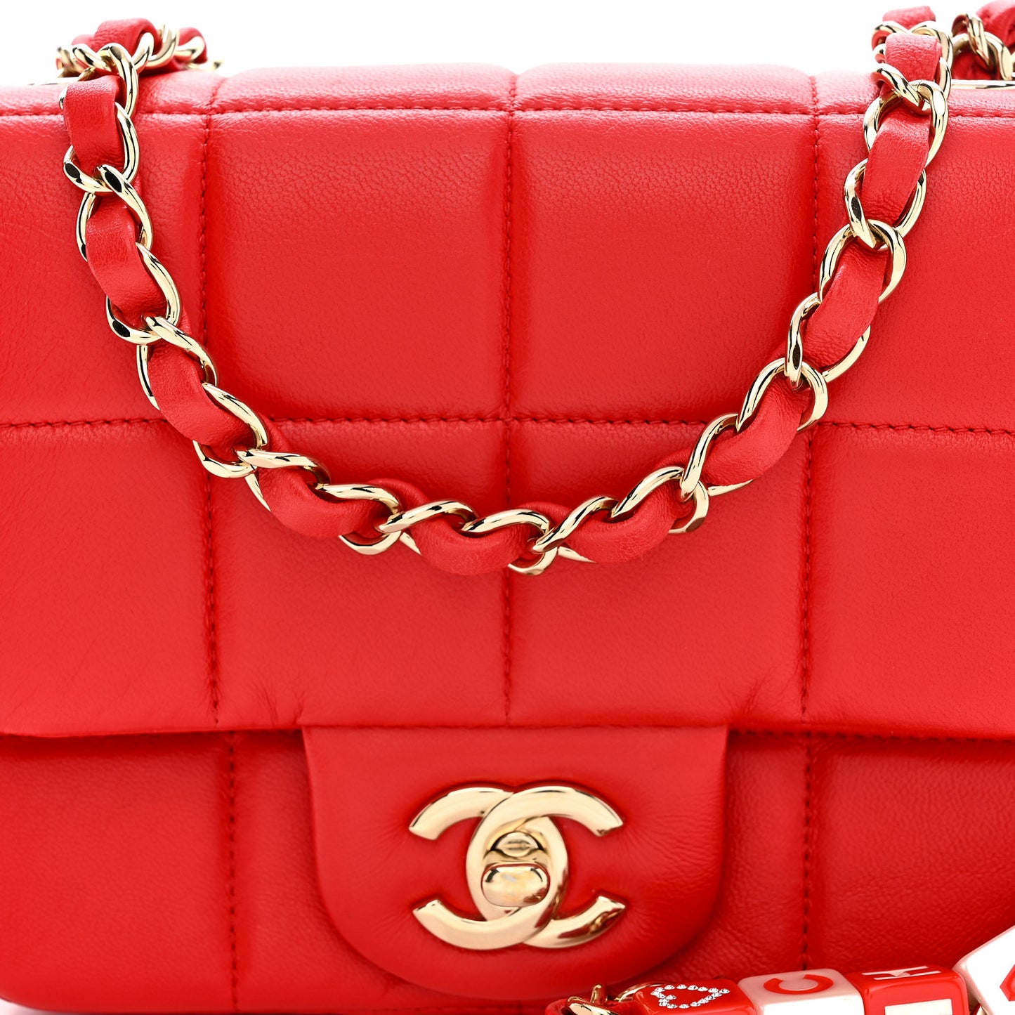 Lambskin Resin Crystal Square Quilted Monacoco Mini Flap Red