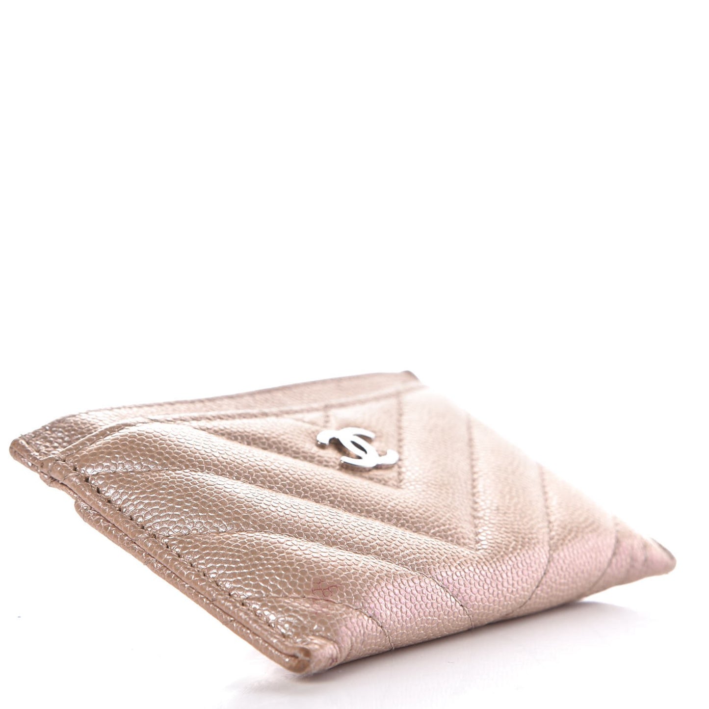 Metallic Caviar Chevron Quilted Card Holder Light Gold
