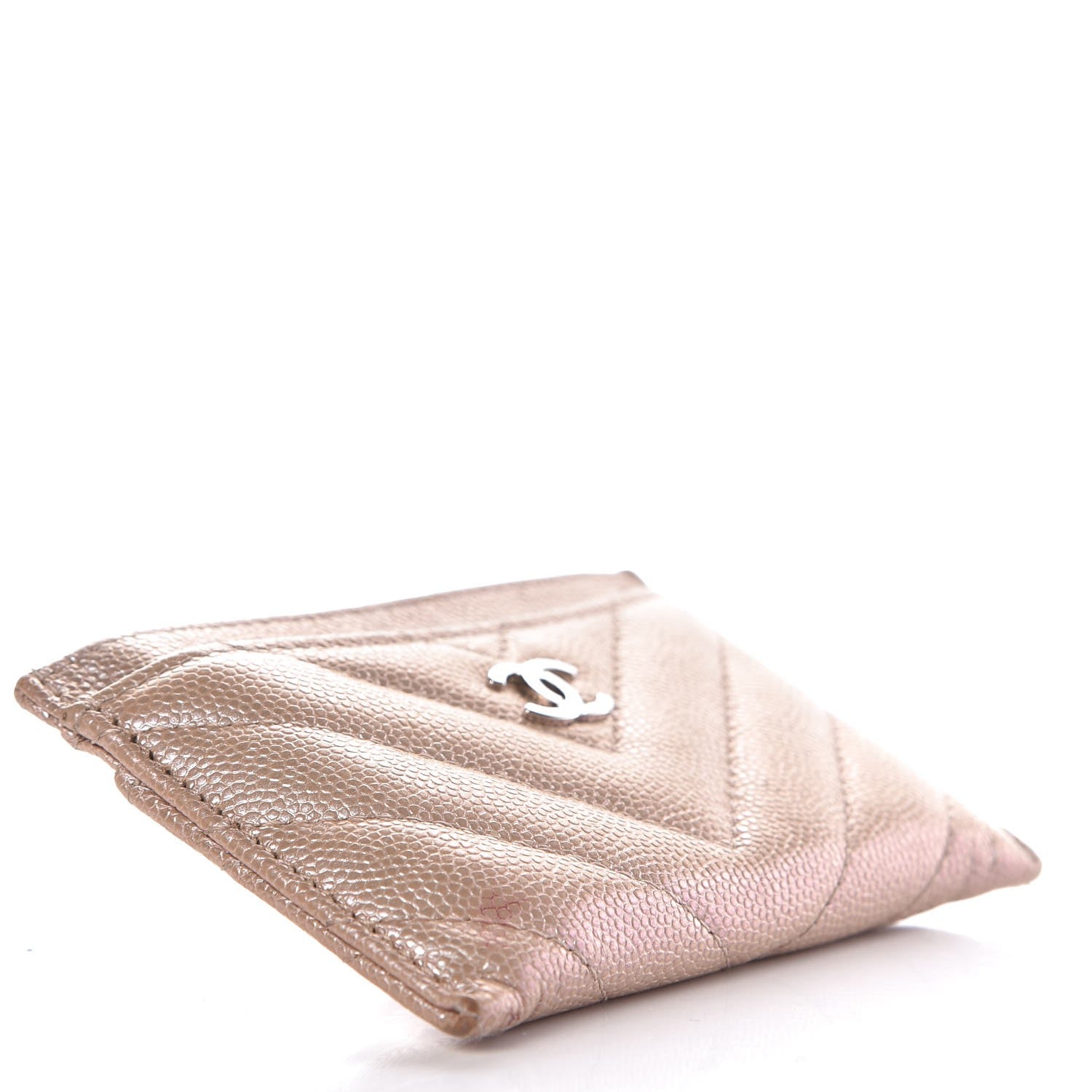 Chanel Metallic Caviar Chevron Quilted Card Holder Light Gold 4 of 12