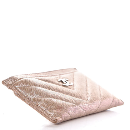 Chanel Metallic Caviar Chevron Quilted Card Holder Light Gold 4 of 12