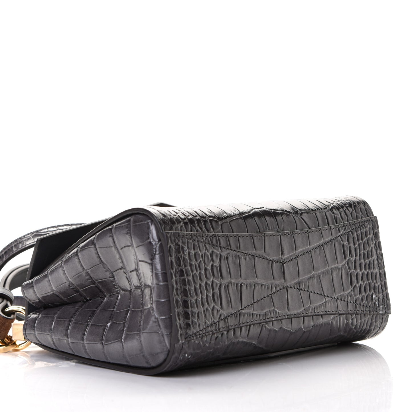 Calfskin Crocodile Embossed Small Mystic Shoulder Bag Storm Grey