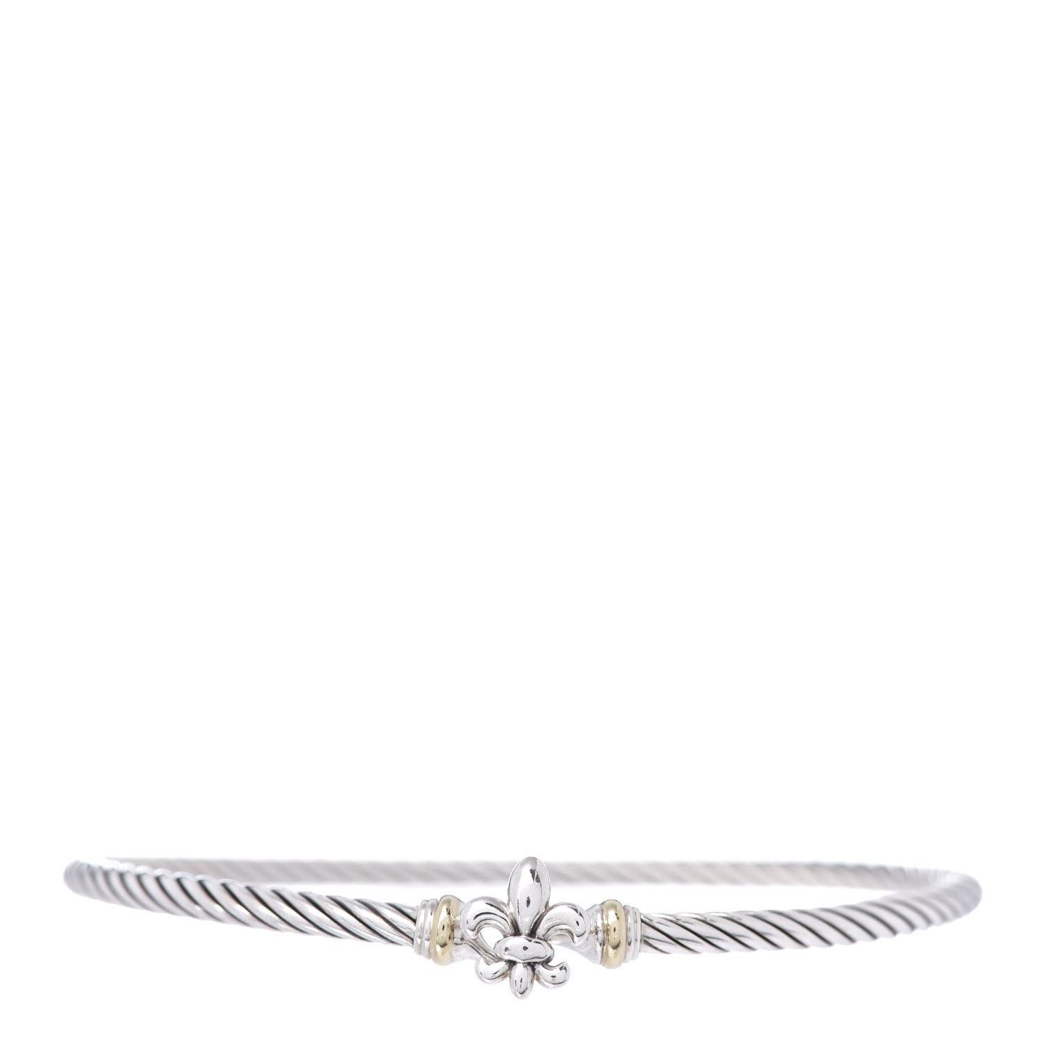David Yurman Sterling Silver 18K Yellow Gold 3mm Cable Collectibles Fleur De Lis Bracelet 1 of 4