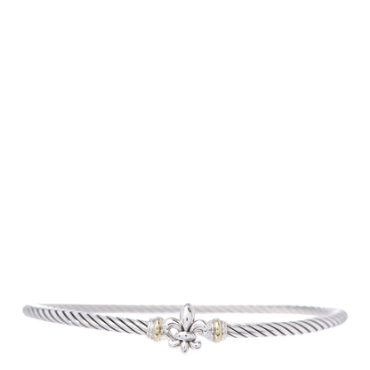 David Yurman Sterling Silver 18K Yellow Gold 3mm Cable Collectibles Fleur De Lis Bracelet 1 of 4