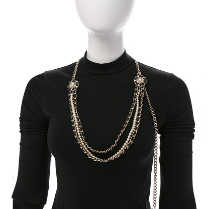 Chanel Pearl Lambskin Chain CC Multi Strand Necklace Gold Black 2 of 7