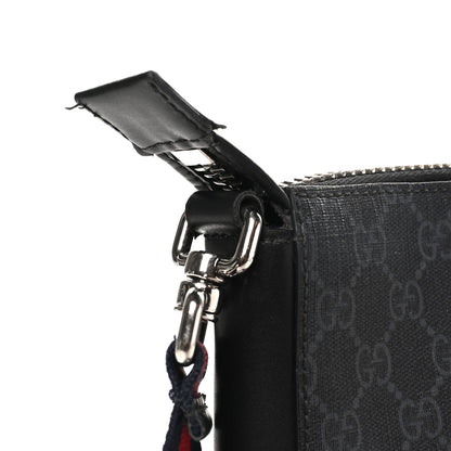 Gucci GG Supreme Monogram Appia Calfskin Web Flat Messenger Bag Black Grey 11 of 12