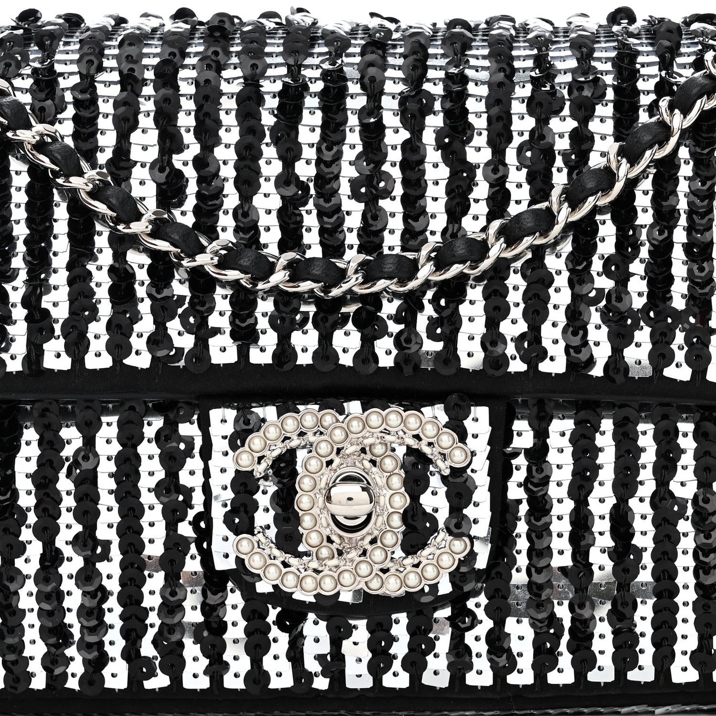 Sequin Quilted Pearl CC Flap Clutch Black