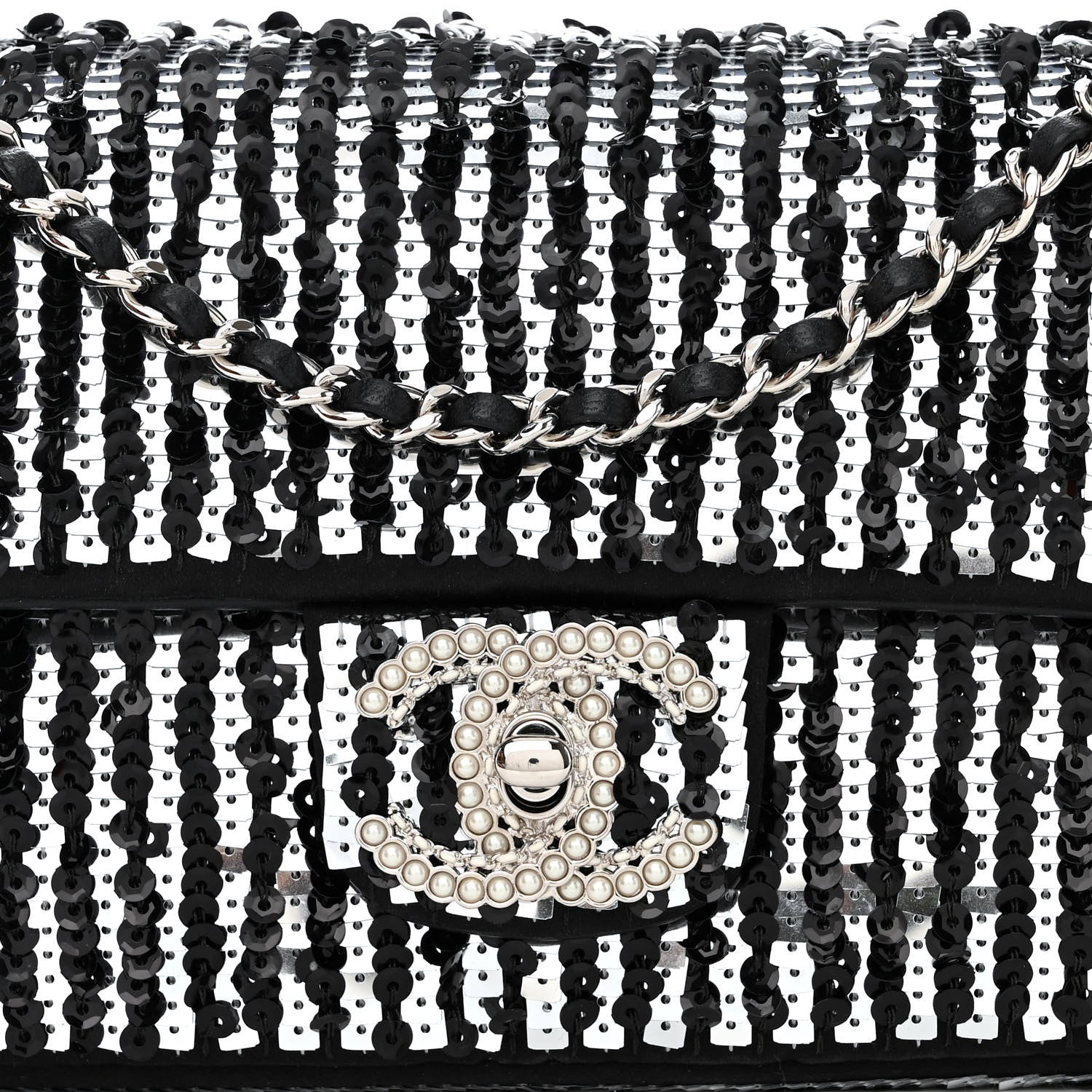 Chanel Sequin Quilted Pearl CC Flap Clutch Black 8 of 11