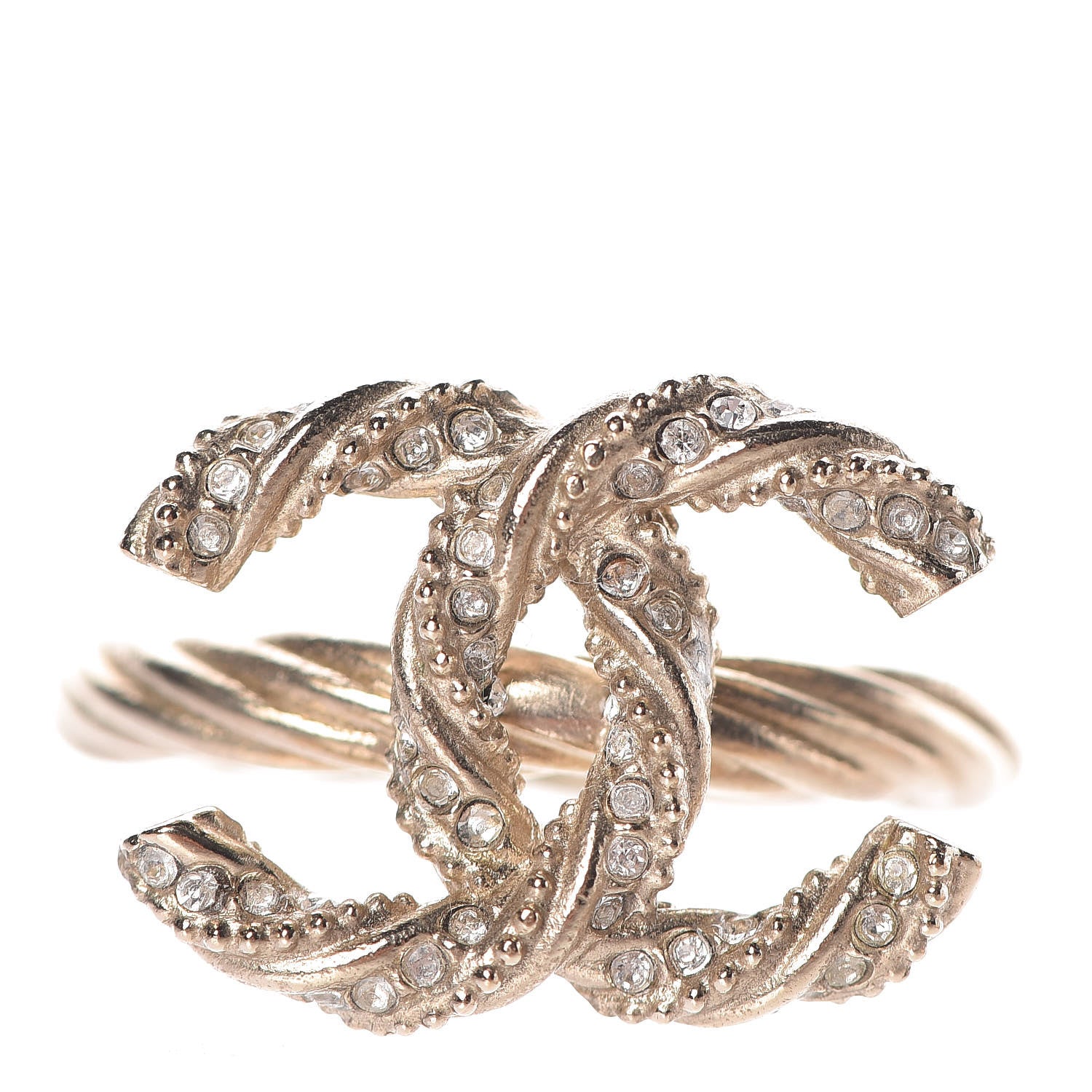 Chanel Crystal Twist CC Ring 5.75 Light Gold 1 of 5