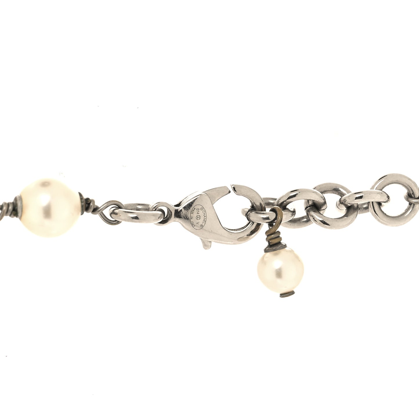 Graduated Pearl Crystal CC Long Necklace Silver