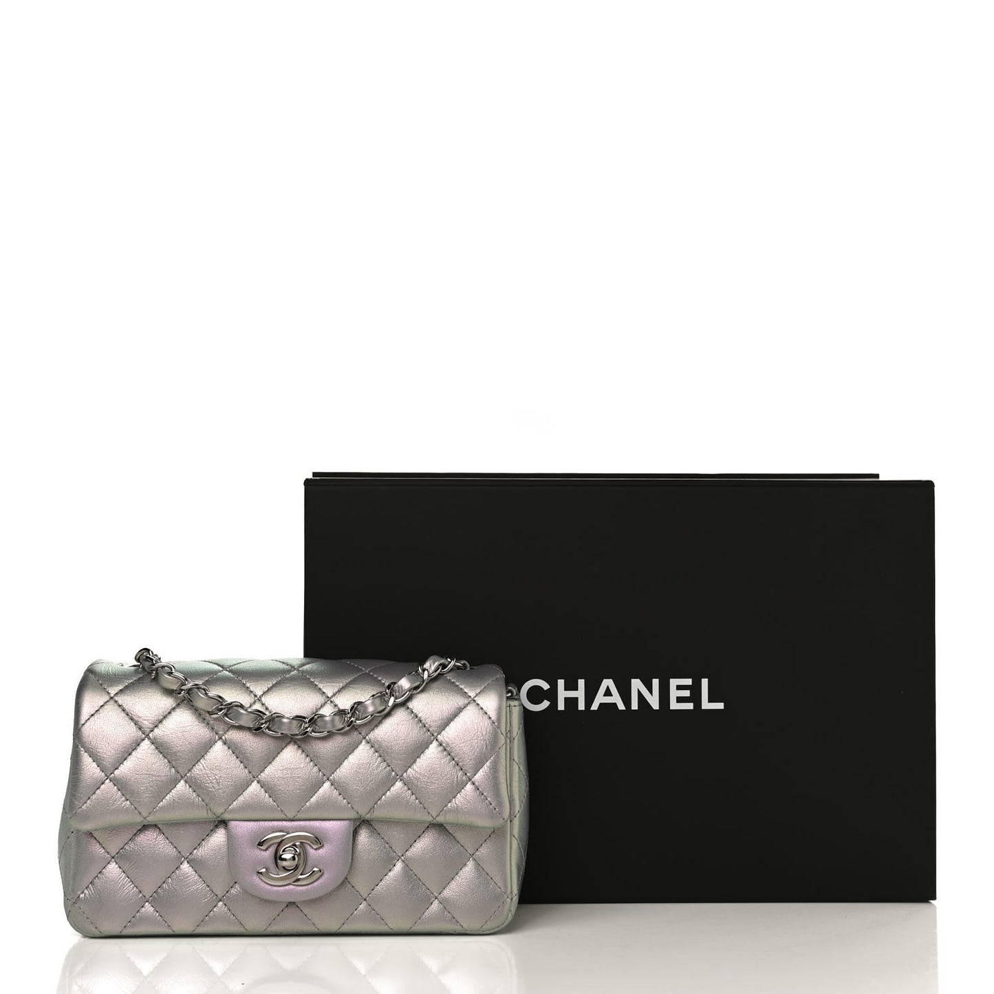 Iridescent Lambskin Quilted Mini Rectangular Flap Light Purple