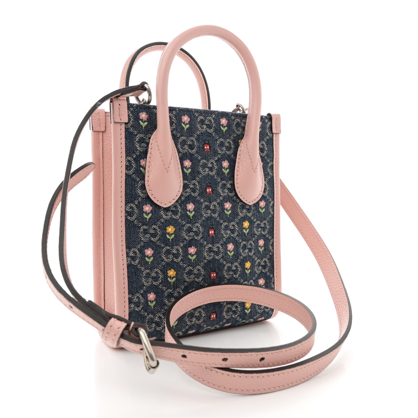 Denim Dollar Calfskin GG Monogram Mini Retro Interlocking G Tote Blue Tea Multicolor Powder Pink