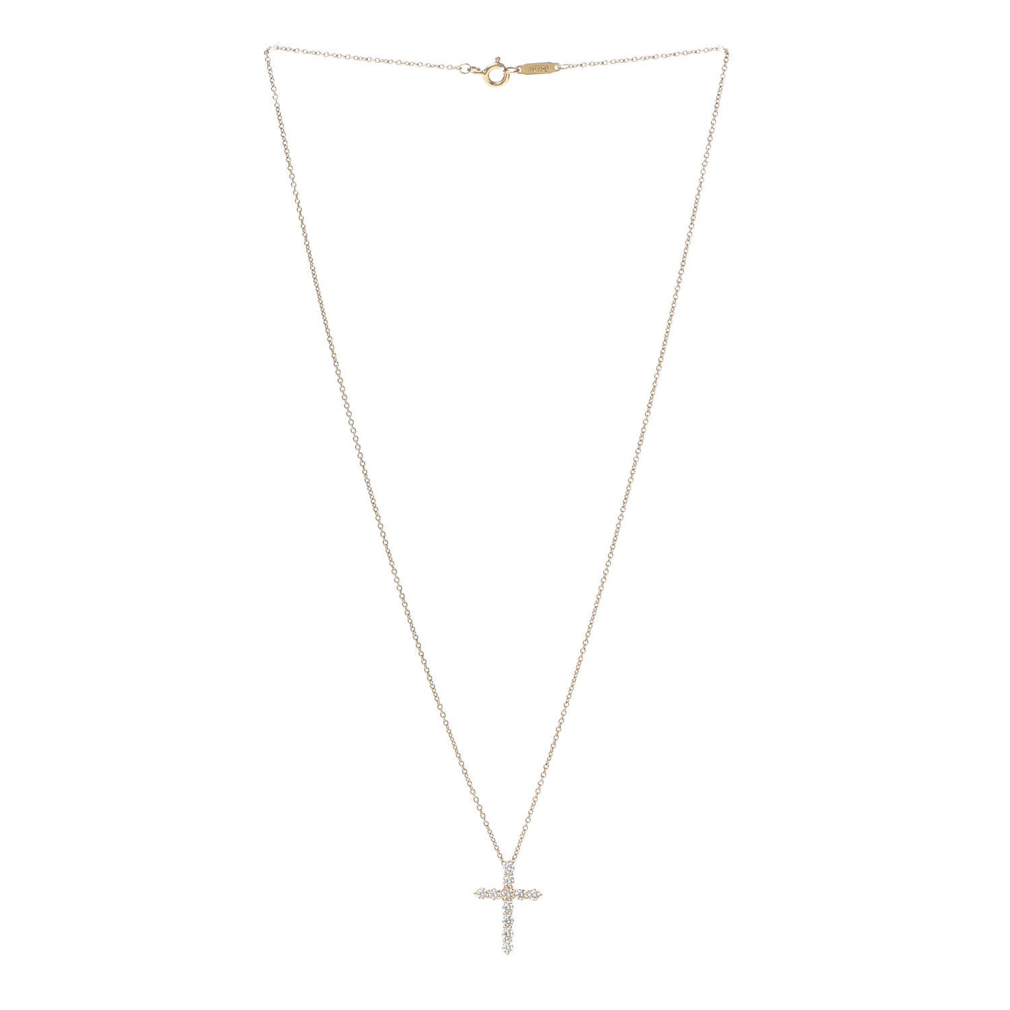 18K Yellow Gold Diamond Small Cross Pendant Necklace