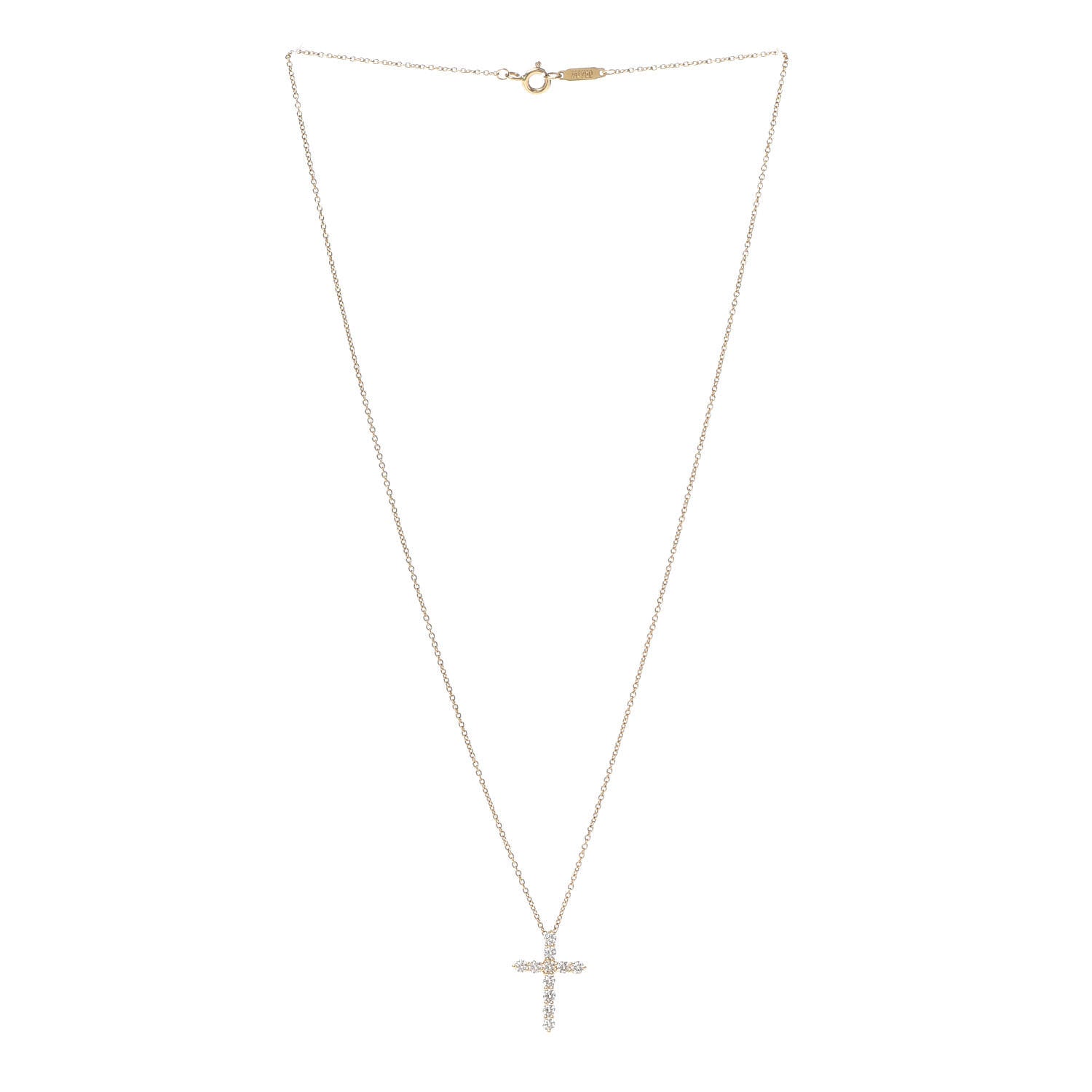 Tiffany 18K Yellow Gold Diamond Small Cross Pendant Necklace 3 of 5