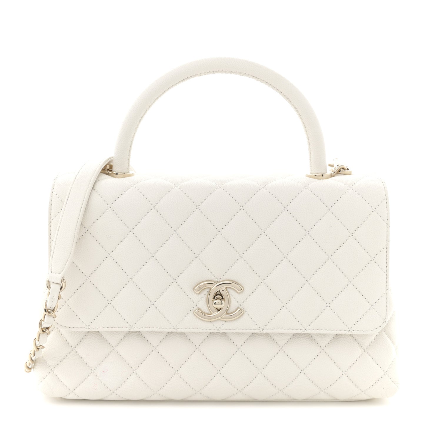 Caviar Quilted Small Coco Handle Flap White