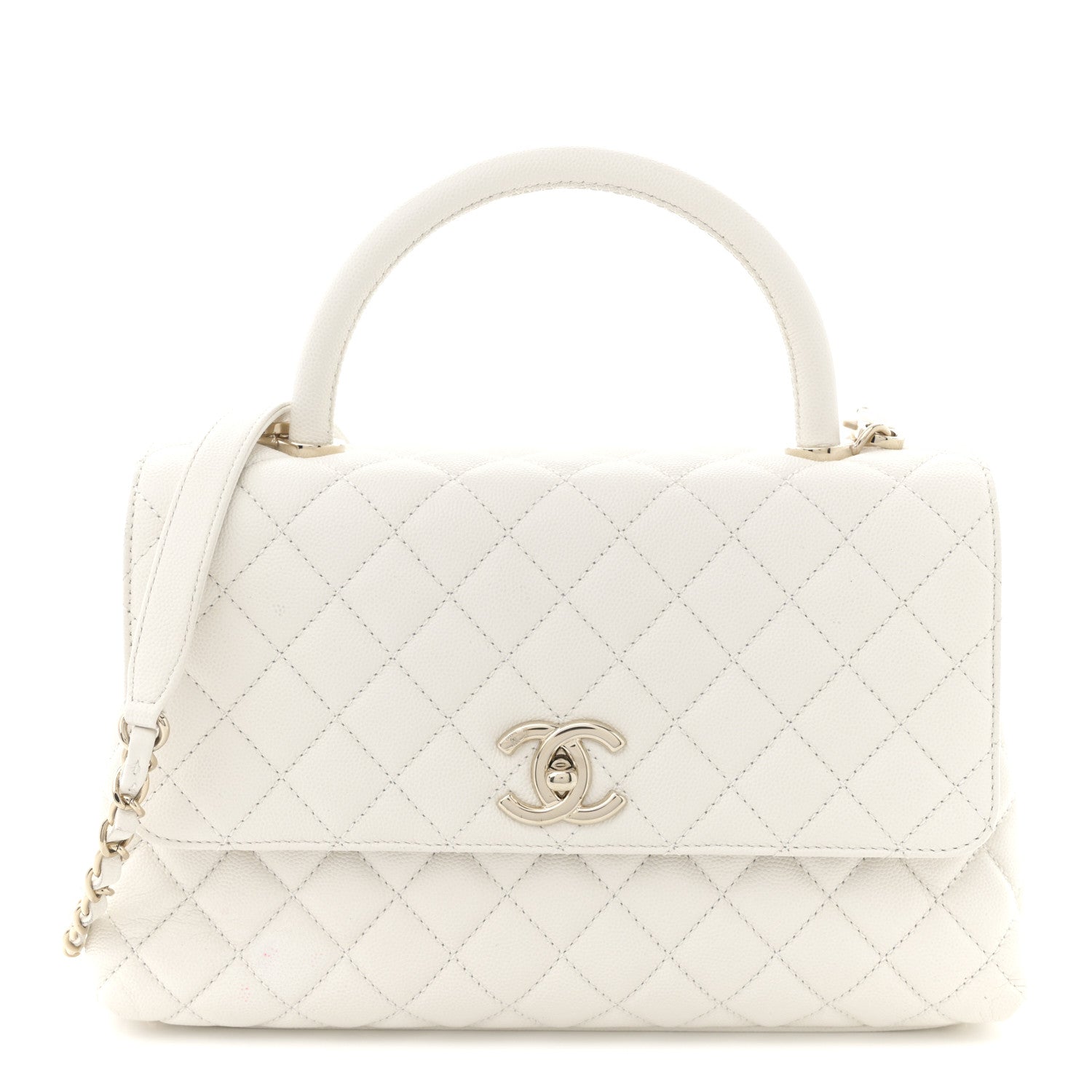 Chanel Caviar Quilted Small Coco Handle Flap White 1 of 12