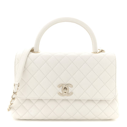 Chanel Caviar Quilted Small Coco Handle Flap White 1 of 12