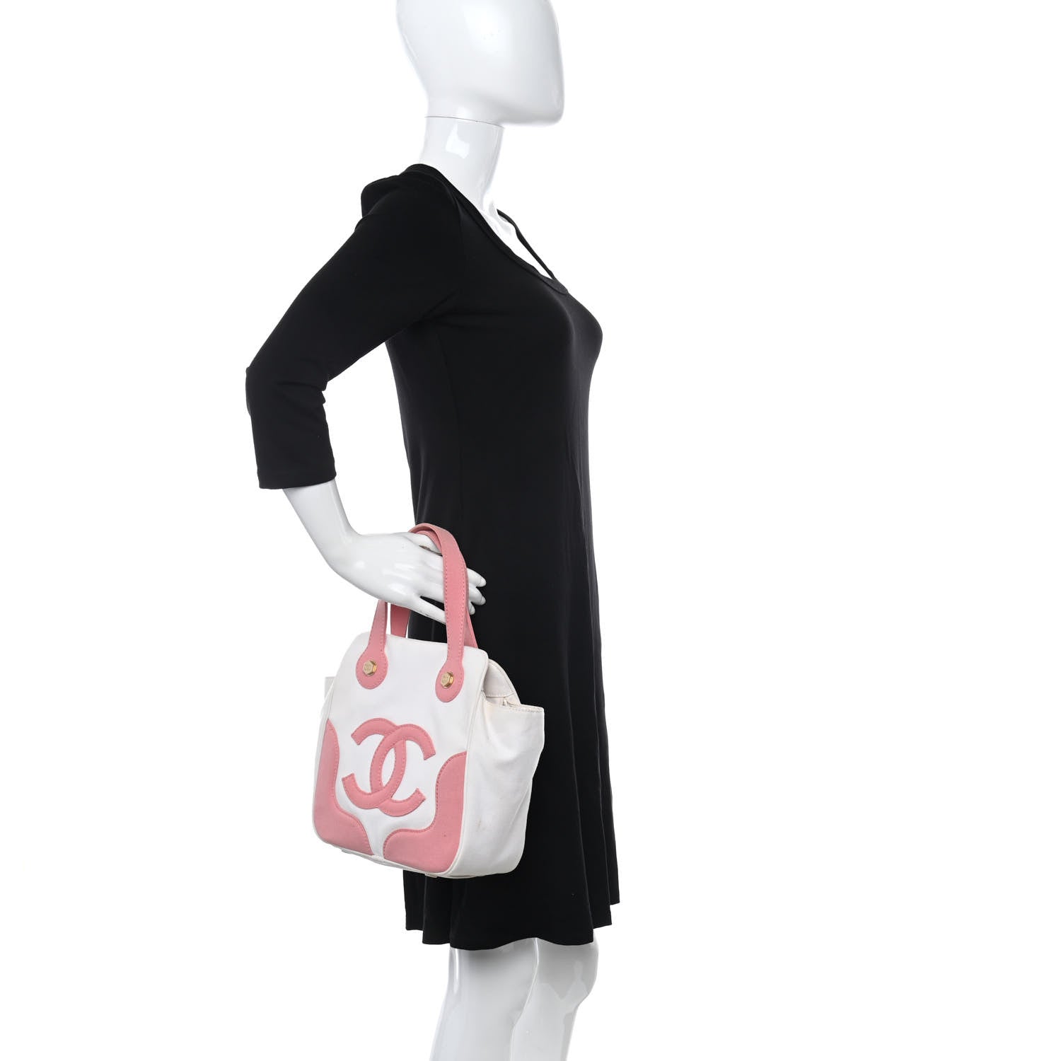Chanel Canvas CC Handbag Pink White 3 of 13